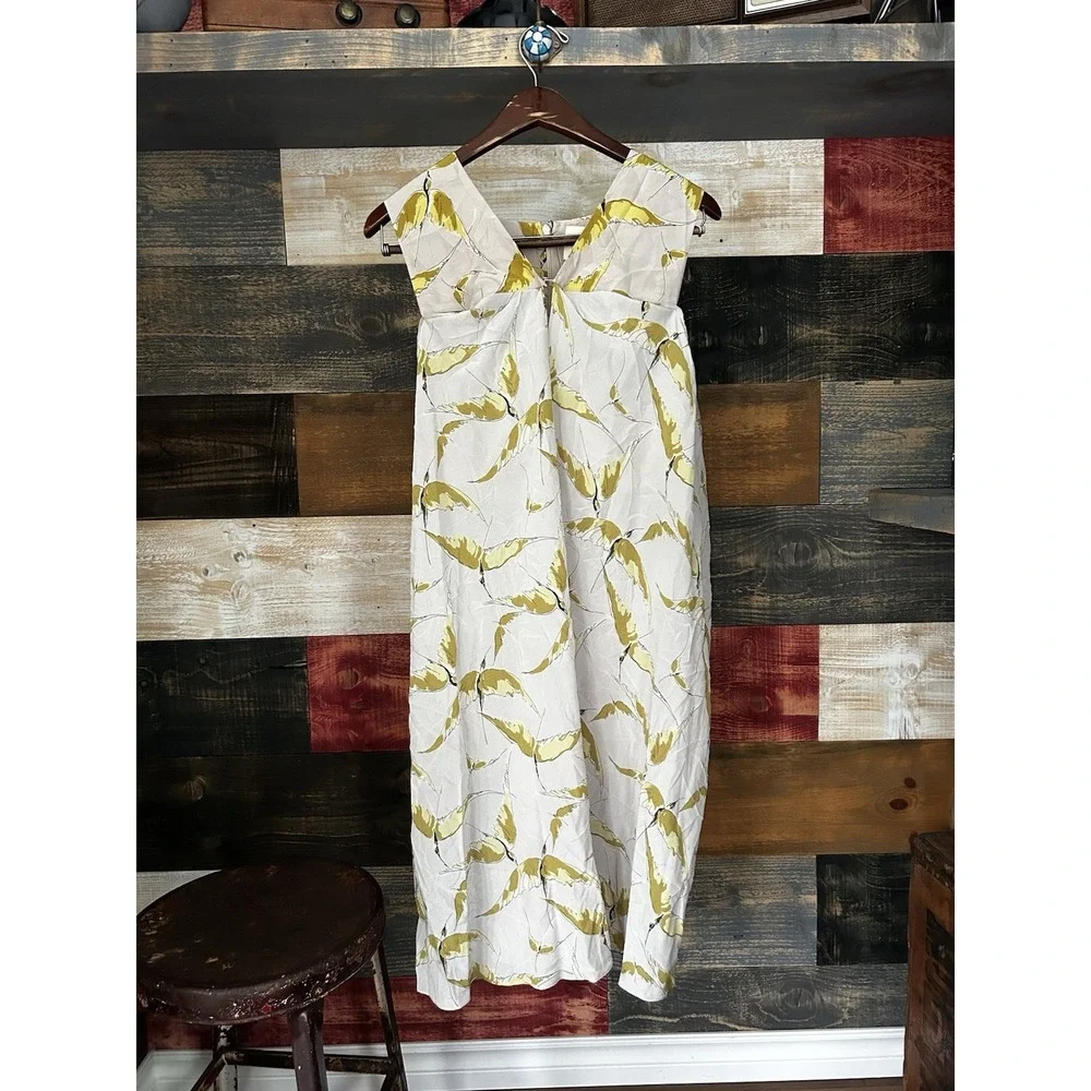 Valentino Dress Silk SS2022 Bird Floral Drape Dress MIDI Tank Beige Size 38 - Picture 1 of 11
